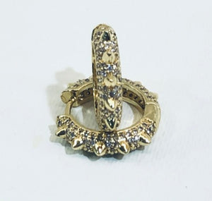 CZ Jeweled Gold Studded Huggie Earrings 3/4"
