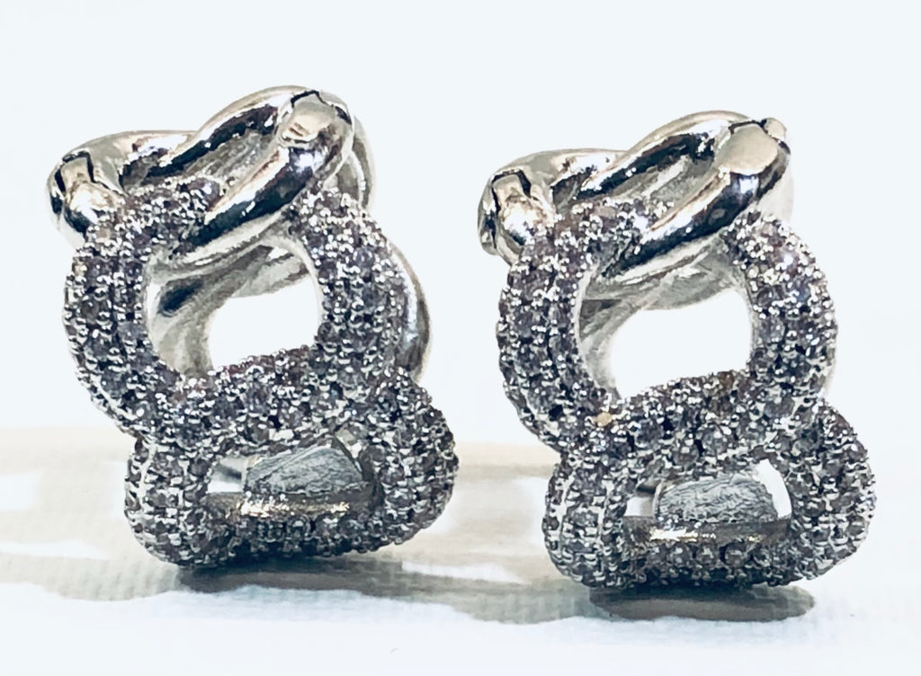 CZ Jeweled Silver Huggie Earrings 3/4"