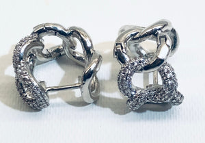 CZ Jeweled Silver Huggie Earrings 3/4"