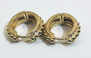 CZ Jeweled & Gold Bead Huggie Earrings 3/4"