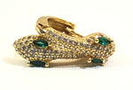 Green CZ Jeweled Eyes Gold Snake Huggie Earrings 1/2"