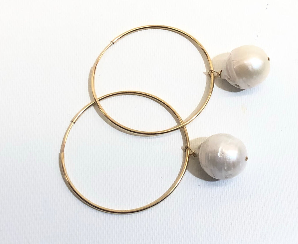 1 1/2 Gold Filled Hoop Earring with 1/2 Fresh Water Pearl Earrings