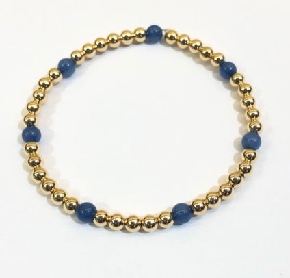 4mm 14k Gold Filled Bead Bracelet with Denim Blue Jade
