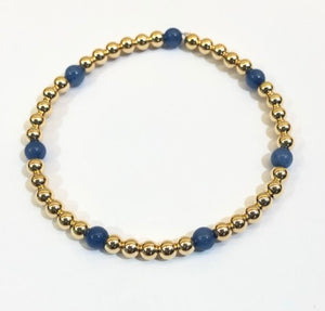 4mm 14k Gold Filled Bead Bracelet with Denim Blue Jade
