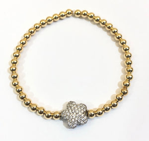 4mm 14k Gold Filled Bead Bracelet with CZ Jeweled Flower