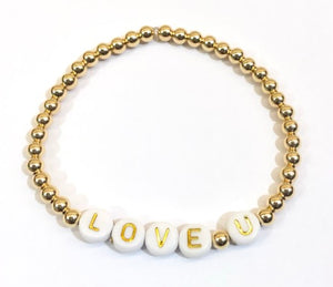 4mm 14k Gold Filled Bead Bracelet with LOVE U Letter Beads