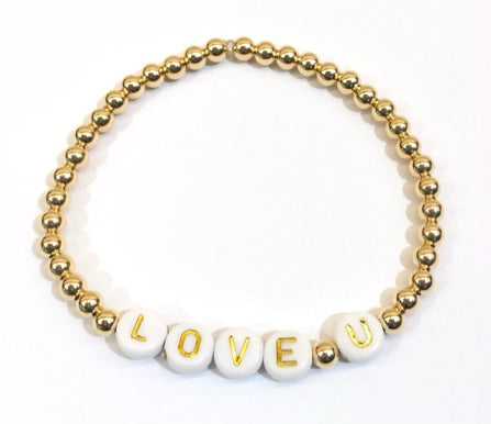 Gold Bracelet With White/gold Letter Beads 