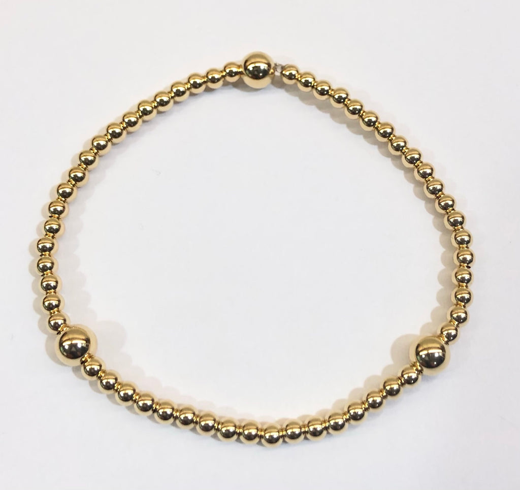 3mm 14kt Gold Filled Bead Bracelet with 3 5mm Gold Beads