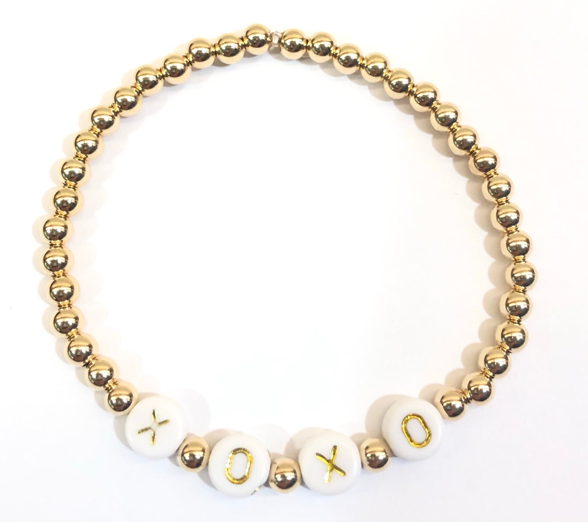 4mm 14k Gold Filled Bead Bracelet with X O X O Letter Beads – ARM CANDY  COLLECTION
