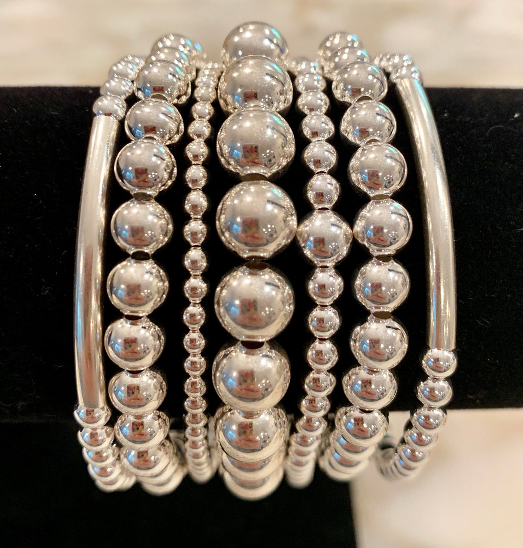 REILLY 7 Piece Sterling Silver Bead Bracelet Stack